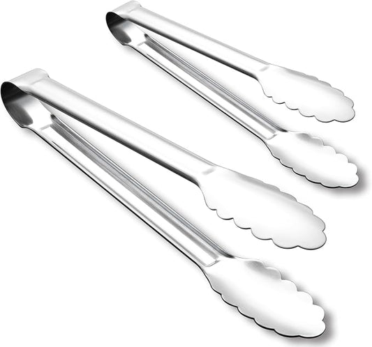 OYV Seamless Tongs for Cooking, One-Piece Design, Durable Heat Resistant Stainless Steel Tongs for Kitchen, Grill, BBQ, Salad, Dishwasher Safe, Metal Tongs Set (12" & 9")
