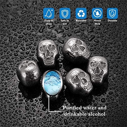 Stainless Steel Skull Shaped Whiskey Stones Set Reusable Chilling Rocks Ice Stones Gift for Whiskey Lovers