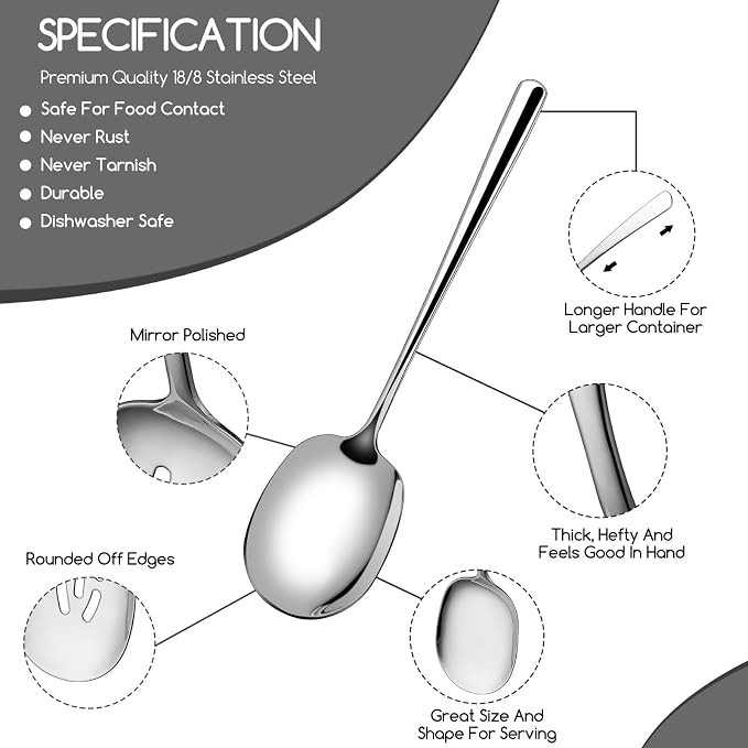 SOLEADER Extra Large Serving Spoons Set of 12,Foodgrade 18/8 12 Inch Stainless Steel Serving Spoon,Buffet Serving Utensils,Spoons Silverware,Cooking Spoon,Pasta Spoon,Mixing Spoon