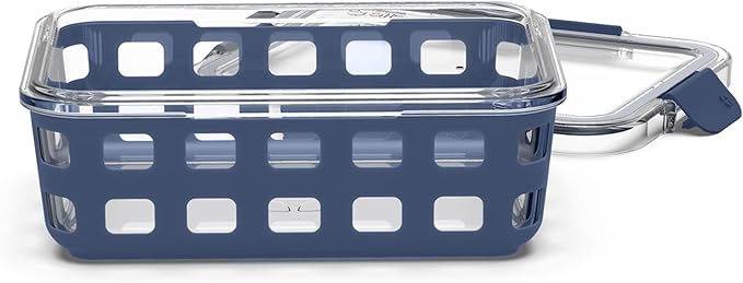 Ello Duraglass 5 Cup Glass Meal Prep Container with Lid, midnight | 5 cup glass meal prep container with silicone sleeve, leakproof BPA-free lid, microwave, freezer and dishwasher safe