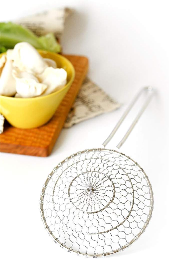 Hicook Stainless Steel Kitchen Spider Strainer Skimmer Ladle Food Dumpling Noodle Strainer for Pasta Spaghetti Noodles and Frying, 5 inches