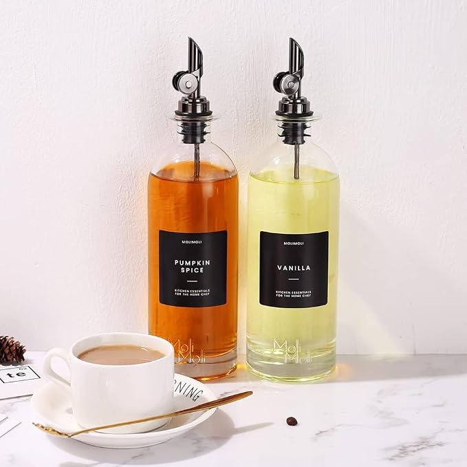 Molimoli Oil and Vinegar Dispenser with Metal Pour Spout, Weighted Pourer, Glass Bottle Dispenser for Kitchen, Olive Oil Cruet, Glass Olive Oil Bottle | 500ml, Set of 2