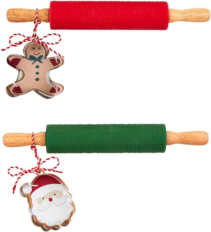 Mud Pie Rolling Pin, Merry Christmas; pin 1 3/4" x 12" | cutter approx 3 1/4" x 3 1/4"