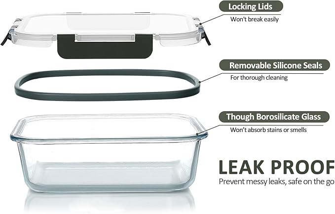 M MCIRCO 30 Piece Extra Large Glass Food Storage Containers with Lids,Gray | Glass Meal Prep Containers,Airtight LunchContainers with Lids, Microwave, Oven,Freezer and Dishwasher Friendly, BPA Free