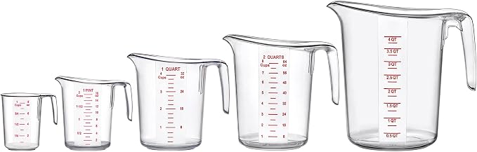 Amazing Abby - Melissa - Plastic Measuring Cups (5-Piece Set), Food-Grade Measuring Jugs, 1/2/4/8/16-Cup Capacity, Unbreakable, Stackable, Dishwasher-Safe, Great for Oil, Vinegar, Flour, and More