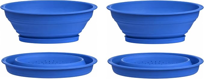 Progressive International 3.5 Cup Collapsible Mini Fruit Vegetable Colander Strainer Water Drainer (Blue, 2- Pack)
