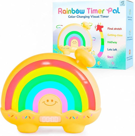 Timer Pal Rainbow Timer for Kids, Visual Timer for Kids with Night Light, Color-Changing Magnetic Visual Timer for Classroom/Calming Corner/Home (Yellow)