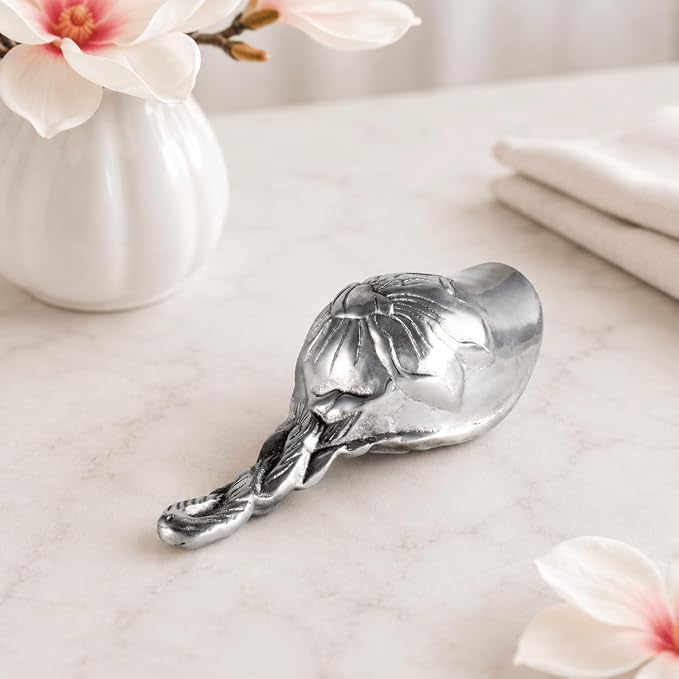 Arthur Court Magnolia Ice Scoop - Premium Sand Casted Aluminum - Elegant Ice Serving Tool - 8" Long