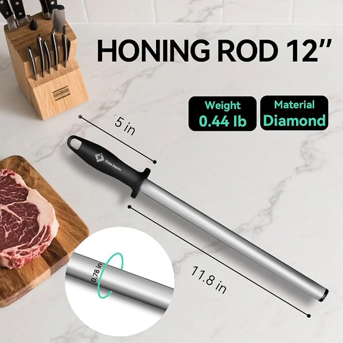 Kota Japan 12 in. Diamond Carbon Steel Professional Knife Sharpener Rod | Kitchen, Home or Hunting | Master Chef, Hunter or Home Gourmet Blade Sharpening Rod or Stick