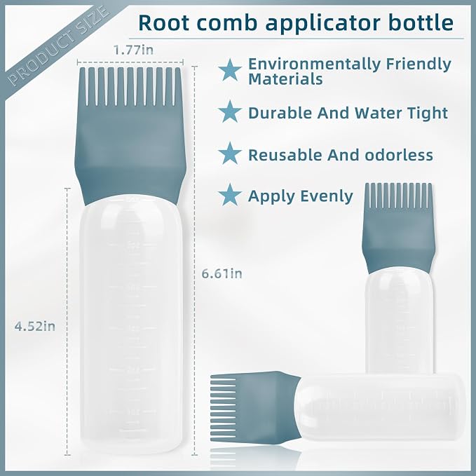 Root Comb Applicator Bottle 6 Ounce, 4 Pack Hair Oil Applicator Bottle, Hair Dye Bottle Applicator Tools with Hair Oil Dispenser Root Comb Brush for Scalp Hair Oiling Applicator - Green