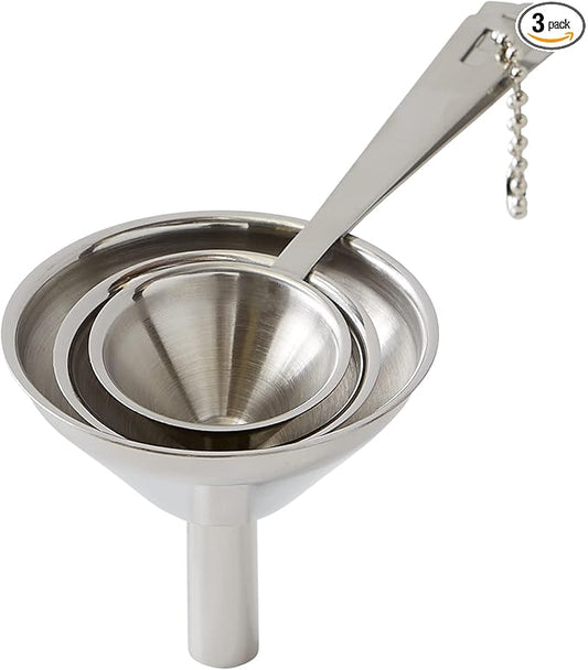 RSVP International Endurance Collection Kitchen Spice Jar/Oil Bottle Funnel, Stainless Steel and Dishwasher Safe, Mini Set, Various Sizes