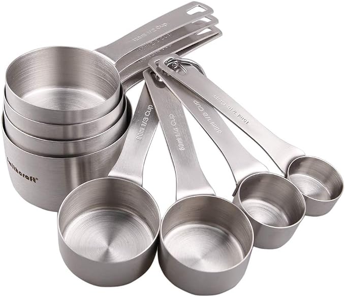 Measuring Cup Set of 8, 18/8 Stainless Steel Measuring Cups for Kitchen & Baking, Heavy Duty Metric & US Measure Cups Set with 2/3 Cup & 3/4 Cup Meaure Cups