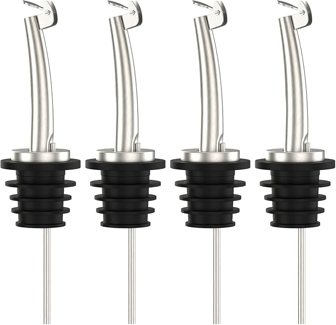 4 Pcs Oil Spout Stainless Steel Pourers for About 3/4" Bottle Mouth | Stainless Steel Olive Oil Dispenser Spout Liquor Bottle Pourer with Flip Top