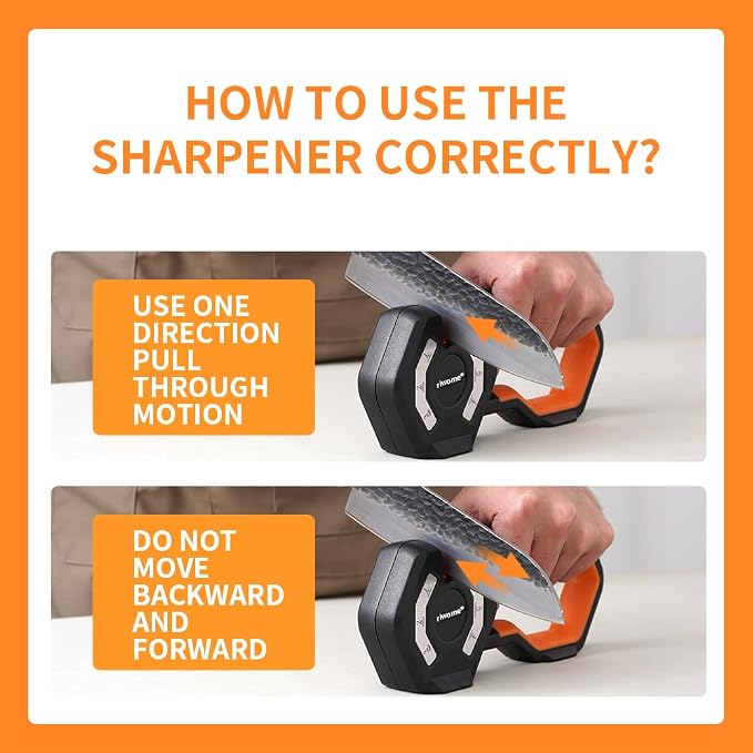 6-Stage Knife Sharpener - Premium Kitchen Knife Sharpeners - Adjustable Handheld Manual Knife Sharpeners for Kitchen Knives, Scissor and Chef Knife.Easy for beginners to use (ORANGE)