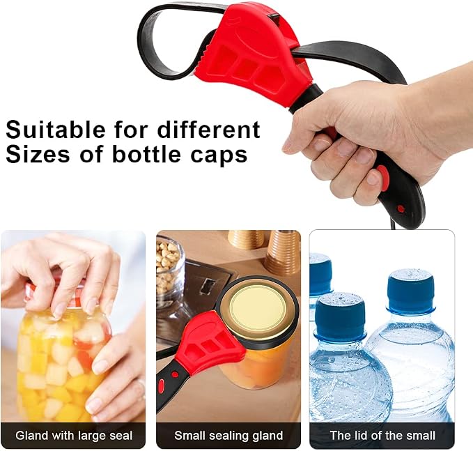 Jar Opener, Adjustable Belt Wrench Can Opener Jar Lid Opener Tool Easy Twis-t Rubber Jar Gripper Multi Can Openers for Weak Hand(red)