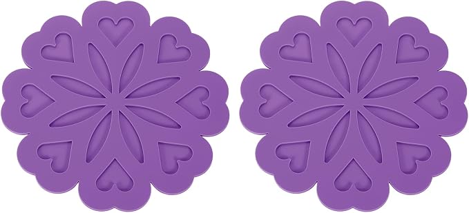 uxcell 2Pcs Silicone Trivet Mats, Flower Pattern Silicone Pad Hot Pad Pan Protectors Table Protector Heat Resistant Mat for Countertop, Hot Dishes, Hot Pots and Pans, Purple