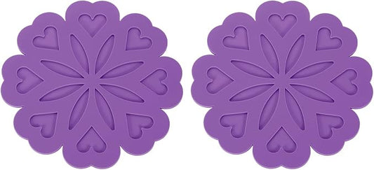 uxcell 2Pcs Silicone Trivet Mats, Flower Pattern Silicone Pad Hot Pad Pan Protectors Table Protector Heat Resistant Mat for Countertop, Hot Dishes, Hot Pots and Pans, Purple