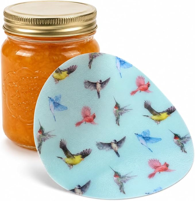Andreas Silicone Jar Opener, Blue Multi Birds – 6.25" Non-Slip Lid Gripper & Garlic Peeler, Food and Dishwasher Safe, Multi-Use, Durable Silicone & Fabric, Made in the USA, JO-366B