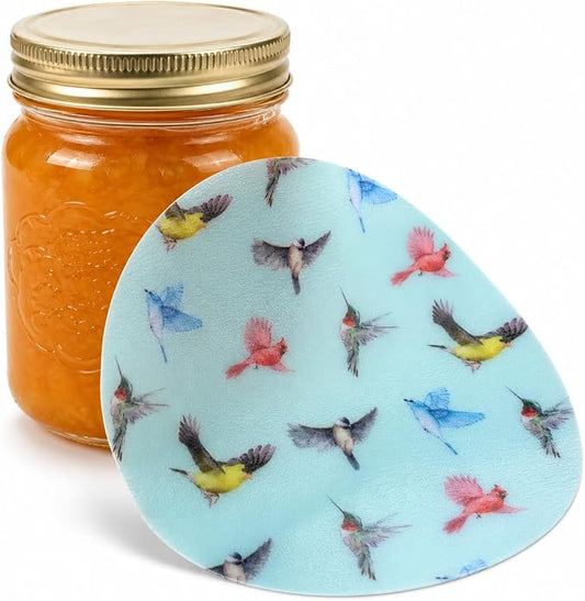 Andreas Silicone Jar Opener, Blue Multi Birds – 6.25" Non-Slip Lid Gripper & Garlic Peeler, Food and Dishwasher Safe, Multi-Use, Durable Silicone & Fabric, Made in the USA, JO-366B