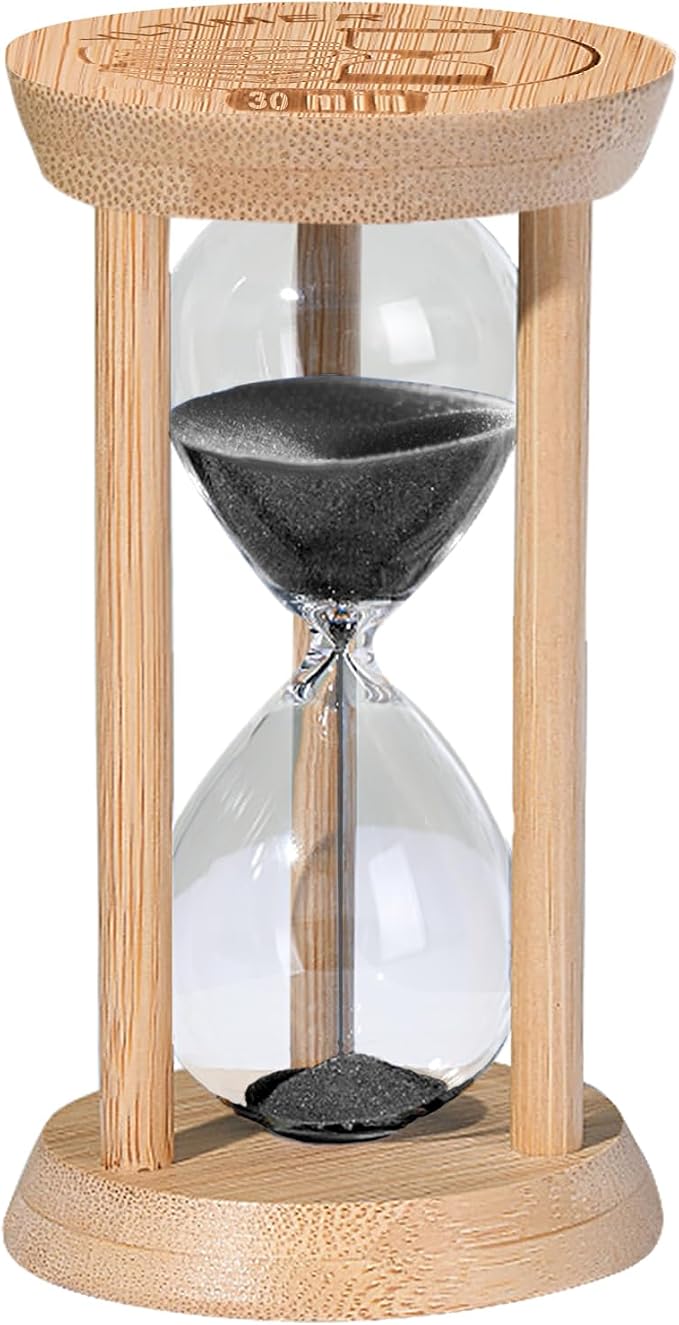 30 Minute Wooden Sand Timers, Bamboo Black Sand Hourglass for Decor, 30 Min Reloj De Arena for Kitchen, Office, Yoga, Game, Classroom