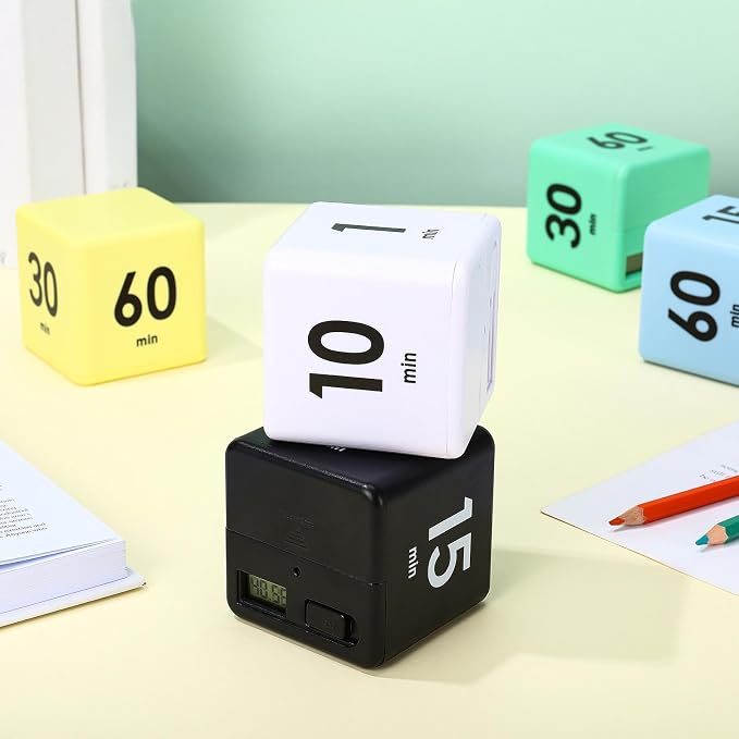 Weewooday 2 Pieces Cube Productivity Timer Flip Gravity Sensor Flip Countdown Countup Workout Timer Management 1 3 5 10 Minutes and 15 20 30 60 Minutes for Back to School Work Kitchen(White, Black)