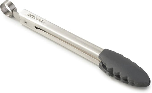 Zeal Silicone Non Stick Kitchen Mini Tongs with Stainless Steel Handle (20cm) -Dark Grey, 20 cm