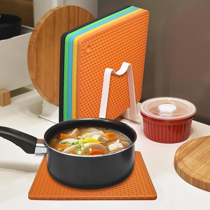 homEdge Silicone Square Trivets Mat, 6 Packs Multipurpose Non Slip Heat Resistant Pot Holder-Orange