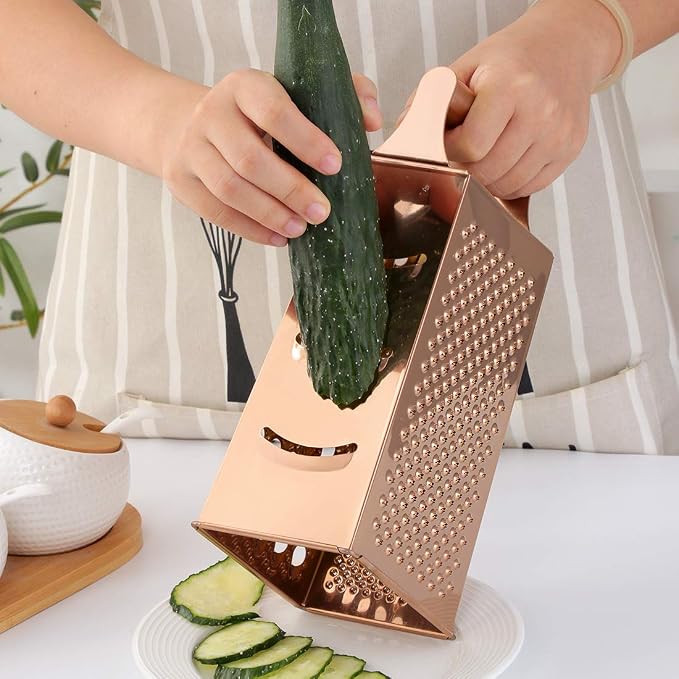 Buyer Star Handheld Cheese Grater Box for Kitchen Stainless Steel Cheese Grater with Handle for Grinding Shredding & Slicing, 4 Sided Metal Food Shredder Cheese Slicer, Dishwasher Safe, Rose Gold