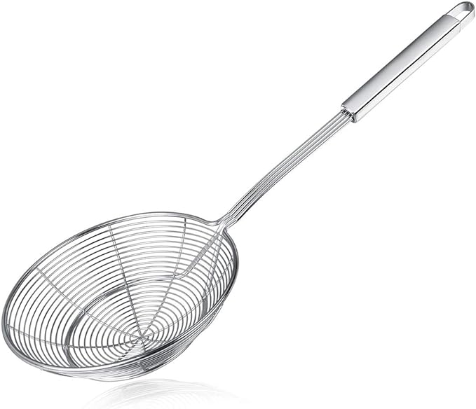 Spider Strainer Skimmer, Swify Stainless Steel Asian Strainer Ladle Frying Spoon with Handle for Kitchen Deep Fryer, Pasta, Spaghetti, Noodle, 7 Inch