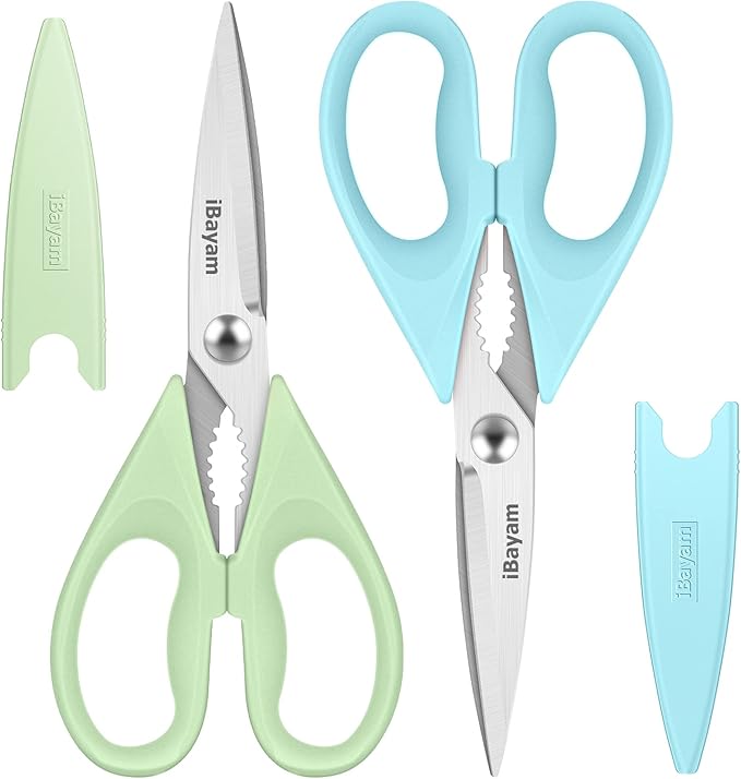 Kitchen Shears, Kitchen Scissors All Purpose Heavy Duty Meat Scissors Poultry Shears, Dishwasher Safe Food Cooking Scissor Stainless Steel Utility Scissor, 2-Pack, Light Blue, Pistachio