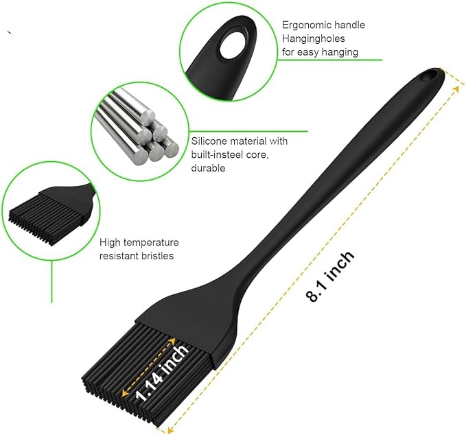 15.5in Basting Mop Brush for BBQ Grilling - Wooden Handle Detachable with 2 Replacement Heads &Silicone Brush - Grill Tools for Outdoor Cooking, Camping, Smoking