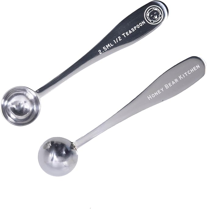 Honey Bear Kitchen 2.5 ml 1/2 Teaspoon Measuring Scoop Spoons, Polished Stainless Steel, Set of 2