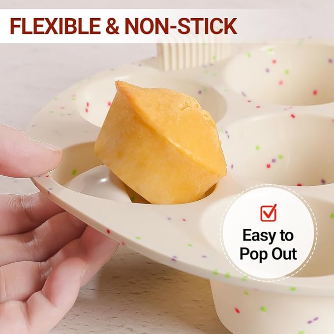 Silicone Muffin Pan for Air Fryer Oven Instant Pot, Nonstick 7 Cups Easy To Handle for Baking Egg Bites Mold Muffin Tart Cupcake Mini Quiche 1 Pack Confetti