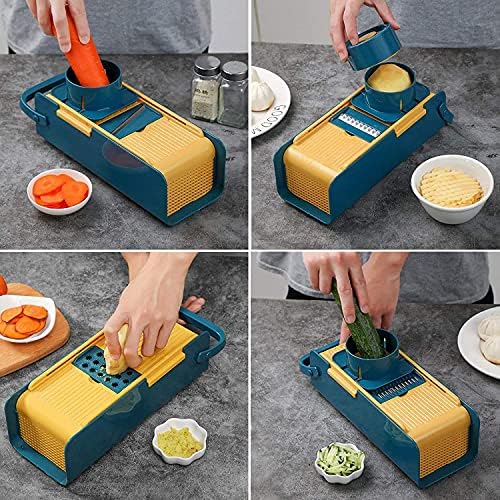 Vegetable Chopper, 2021 Upgrade Cutter Slicer 5 in 1 Onion Slicer Manual Grater Food Slicer Container Vegetable Spiralizer Fruit-Cheese-Potato Chopper-Dicer Multi Blades Kitchen