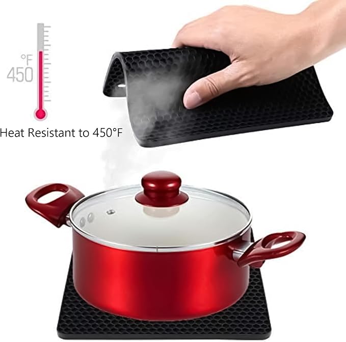 Silicone Trivet Mats Set of 6, Heat Resistant Non-Slip Food Grade | Multipurpose Hot Pads for Kitchen Use, Protects Countertops from Hot Pots, Dishes, Pan, Spoon Rest, Coaster