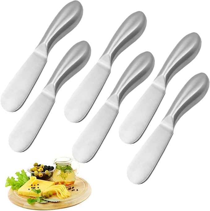 Premium Stainless Steel Cheese Tool Set - 6 Piece Cheese Knife Set - Cut, Spread All Your Favorite Cheeses (6 Silver Round Cheese Knife)