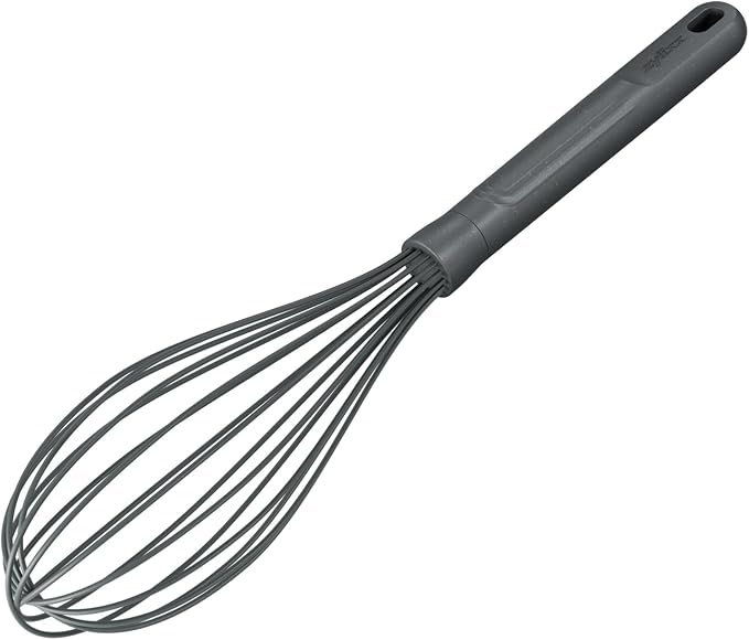 Zyliss Silicone Large Balloon Whisk, Sustainable Wheatstraw/Nylon, Balloon Whisk for Cooking and Serving with Heat Resistant Silicone Head, Beluga Grey, 12" x 2.6", Dishwasher Safe, 5 Year Guarantee