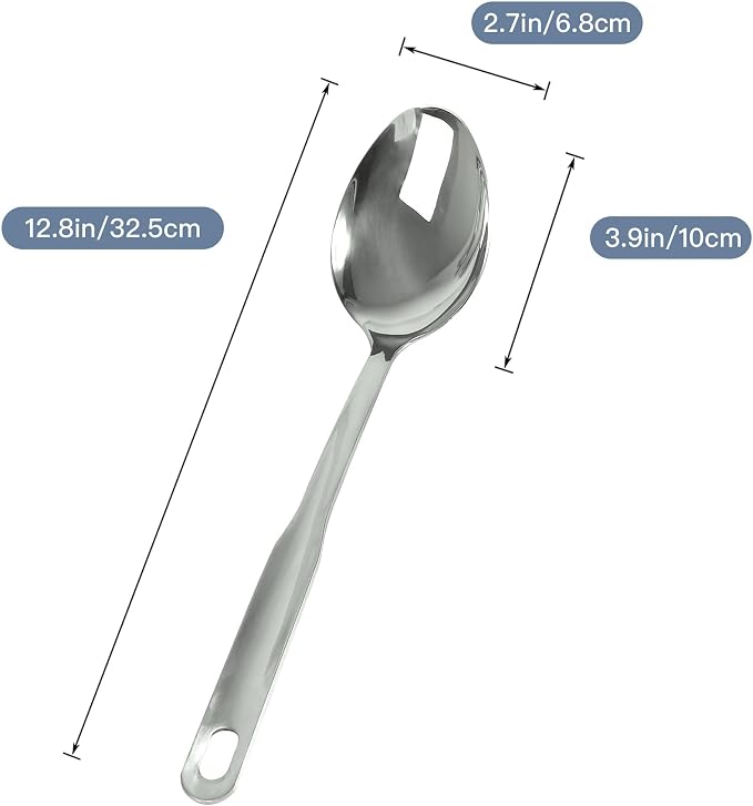 IMEEA Large Cooking Spoon SUS304 Stainless Steel Metal Serving Spoon for Mixing, 12.8-Inch