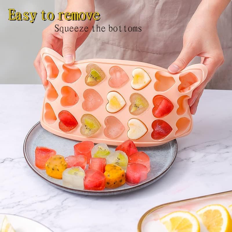 2 Pack Heart-Shaped Ice Cube Trays - 42 Holes Silicone Heart Ice Cube Tray with Lid, BPA Free and Dishwasher Safe, Mini Heart Shape Ice Cube Mold, Easy to Remove (2 Pack Pink)