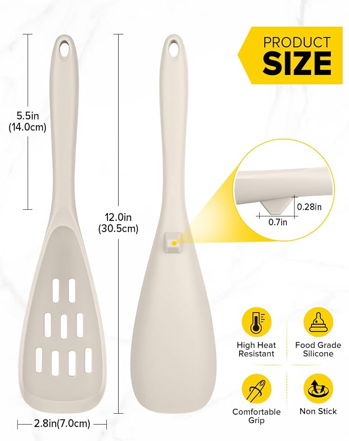 Pack of 2 Cooking Spoons for Non Stick Cookware, Multifunction Spatula Spoon BPA-Free, One-Piece Design, Suitable for Scooping, Scraping, Serving and Mixing(KHAKI)