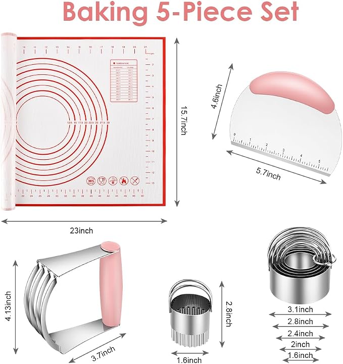 Pastry Cutter, Biscuit Cutter, Dough Scraper, Silicone Baking Mats, Stainless Steel Pastry Blender Set, Dough Cutter Biscuit Cutter Baking Pastry Mat Dough Blender Tools & Pastry Utensils (5 Pcs/Set)