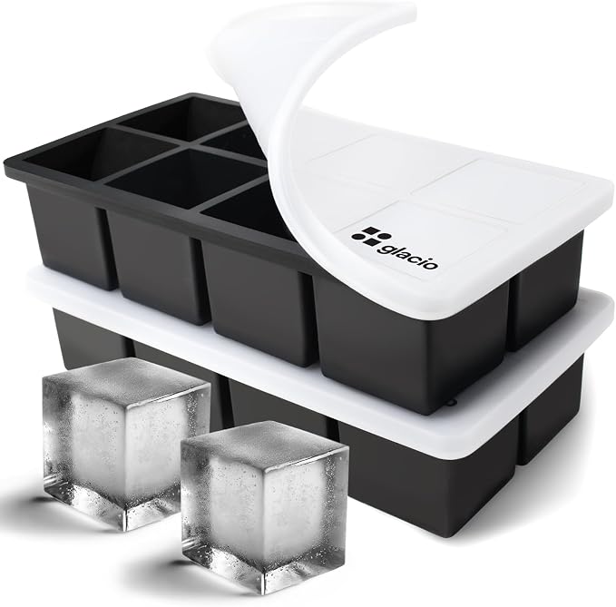 Ice Cube Molds – 2-Pack Silicone Trays for 8 Large Square Cubes – Slow-Melt Ice for Whiskey, Cocktails, Coffee & More (Black_2)