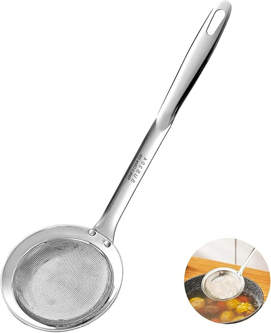 Ugotit Skimmer Spoon Stainless Steel, Fine Mesh Strainer for Cooking, Fat Skimmer & Hot Pot Skimmer, Dishwasher Safe Kitchen Gadget (DIA 3.5Inch)