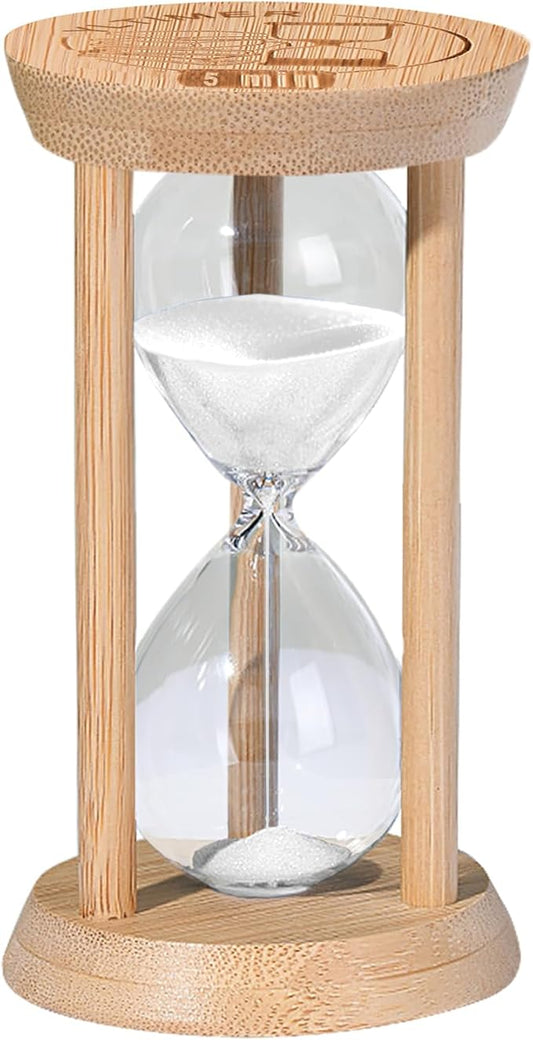 5 Minute Sand Timers, Wooden Mini White Sand Hourglass for Classroom, 5 Min Small Reloj De Arena, Sandglass Clock for Kitchen, Office, Game, Decor