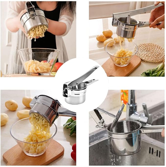 Large 14.78oz Potato Ricer, Stainless Steel Potato Masher Press with 3 Interchangeable Mesh Plates, Mashed Potatoes Masher Press Kitchen Gadget for Bab-y Food & Vegetable Puree(COLOR:Silver)