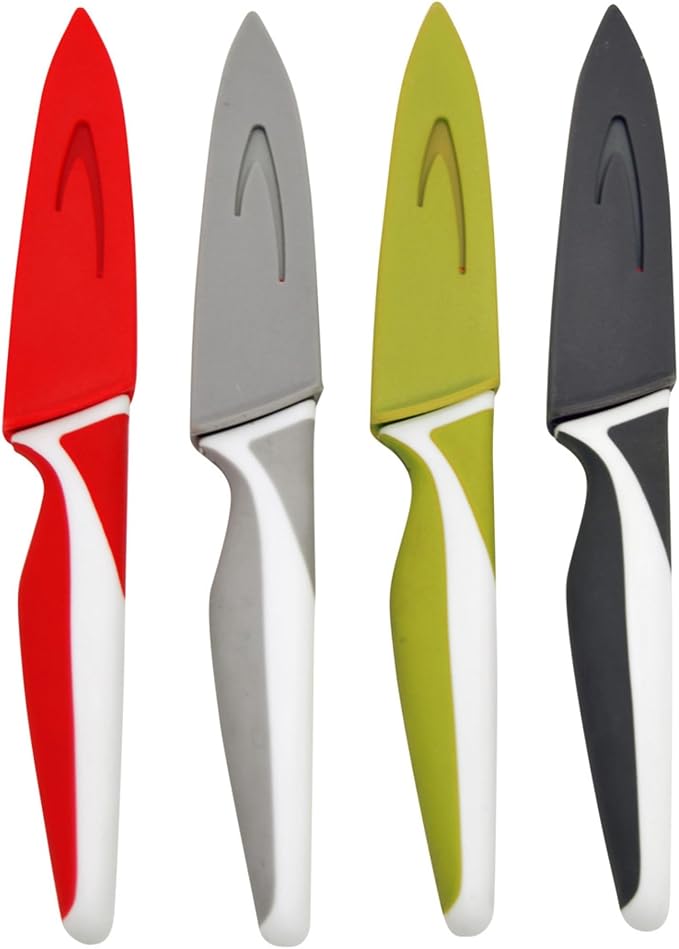 Starfrit Gourmet - Set of 4 Paring Knives with Protective Covers - Stainless Steel Blade