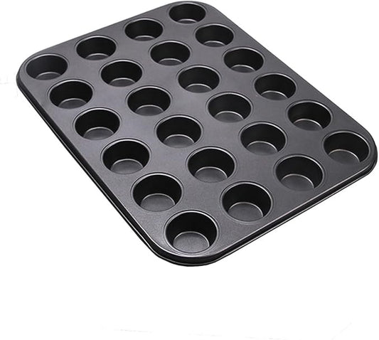 Nonstick 24 Cups Mini Muffin Pan with Extended Handles for Easy Grip, Carbon Steel Steel to Promoted Even Baking, Dishwasher Safe (Black)