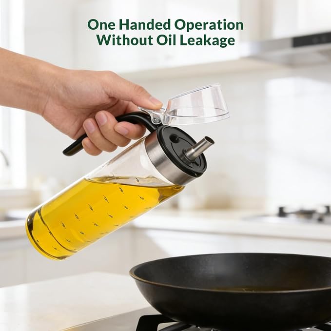 hotder Oil Bottles, Olive Oil Dispenser, Oil Dispenser Bottles, Oil Dispenser, Oil Dispenser Bottle for Kitchen, Glass Oil Bottle 500ml, Easy Refill & Cleaning Non-Drip Spout(500ml 2pcs)