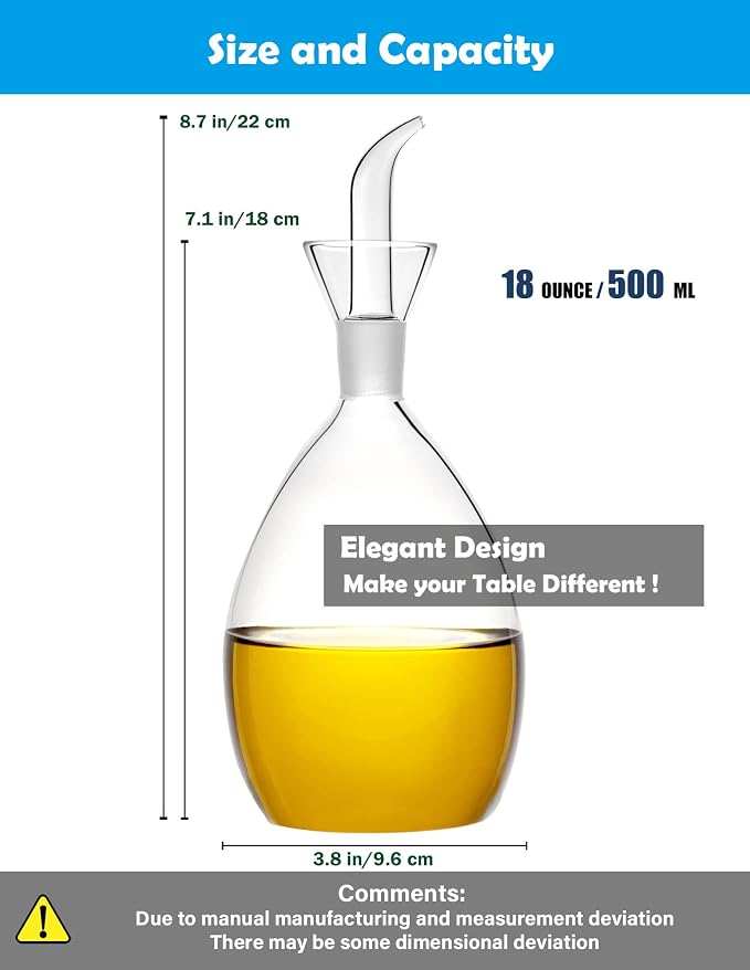 18 oz / 500 ml Olive Oil & Vinegar Dispenser with Non Drip Spout - Oil Pourer Dispensing Bottles Soap dispenser for Kitchen BBQ and Bathroom. (Pack of 2)