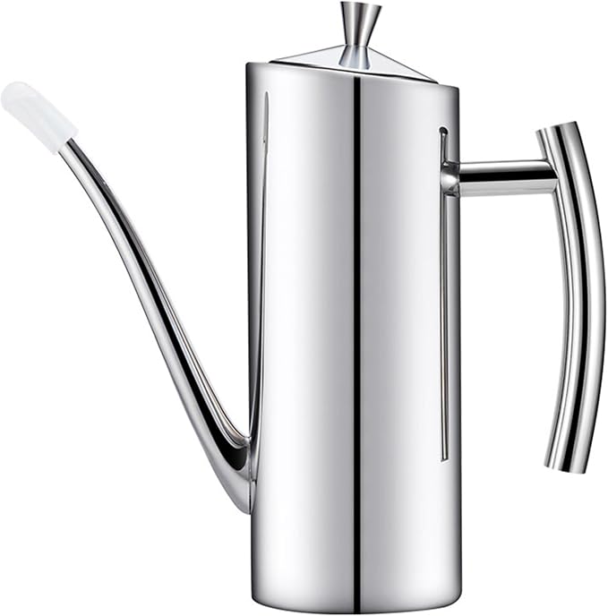 KSENDALO SUS304 24oz/700mL Stainless Steel Olive Oil Dispenser, Silver | Leakproof Oil Bottle, One-Piece Body, w/Long Spout Vertical Handle Kitchen Cruet for Precision Pouring